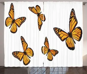 Штора ABAKUHAUS "Бабочка" в деревенском стиле, изящное крылатое насекомое, универсальная ленточная штора для гостиной с петлями и крючками, 280 x 225 см, цвет "земляной желто-оранжевый" Abakuhaus