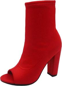 Женские ботильоны с эластичной вставкой, открытым носком и каблуком-блоком на щиколотке BAMBOO, Red