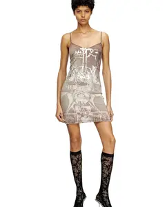 Мини-платье DIESEL на тонких бретельках с принтом Diesel, коричневый