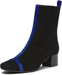 Женские уникальные ботильоны с квадратным носком Miss Left, на низком толстом каблуке, с боковой молнией, модные, для вечеринок и ежедневной носки, размер 4-16 US, Black Suede