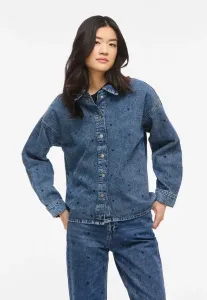 Рубашка с сердечком vicreek, блузка на пуговицах Vila, Medium Blue Denim