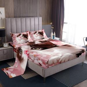 Erosebridal Комплект постельного белья Lovely Cat с розовыми цветами сакуры и милыми котятами в японском стиле, Cute Pink