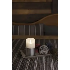 Светодиодная свеча Рождественский декор LED настоящая восковая свеча, белая, с серебристой лентой Konstsmide, белый/серебристый