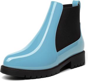 Женские повседневные офисные ботильоны MERRORI с эластичной вставкой, круглый носок, массивный низкий каблук, 1 дюйм, Black/Light Blue