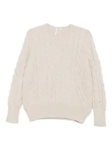 Свитер вязаный косичкой Agnona, светло-бежевый