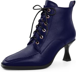 Женские ботильоны с квадратным носком, каблук 7 см, регулируемая шнуровка, боковая молния, короткие сапоги Jaffamiraco, Mattes Marineblau