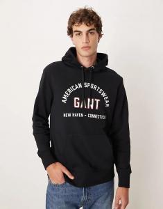 Толстовка с капюшоном GANT с принтом университетского логотипа черного цвета