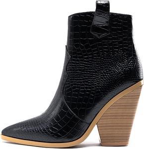 Женские ботильоны COMFASH с заостренным носком, змеиным принтом, на каблуке, с боковой молнией, осенне-зимние, Black