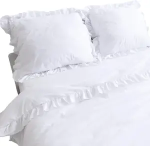 Комплект постельного белья из хлопка с оборками: пододеяльник 180х200 см + 2 наволочки 70х80 см, белый EDANTI