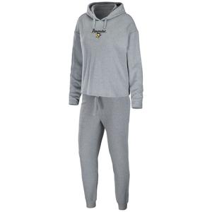 Женская одежда Erin Andrews Heather Grey Pittsburgh Penguins с логотипом, пуловер с капюшоном и брюки, комплект для сна