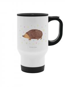 Mr. & Mrs. Panda Дорожная кружка с сердечками ежиков без надписей, белая