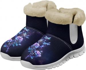 Женские зимние ботинки Howilath с рисунком бабочки, пушистые сапожки из фланели для путешествий и отдыха, Purple Dragonfly Rose