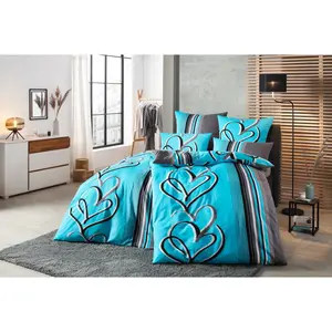 [T] Мое домашнее постельное белье "Area hearts design, качество Linon и фланель (фланель), размер 135x200 см и 155x220 см, романтическое постельное белье, 100% чистый хлопок, маленькие сердечки, сердце, любовь, День святого Валентина", (2 шт.) My Home, б