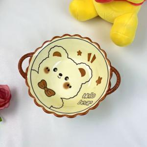 Ceramics Керамическая миска для дома, новая модель 2025, рисовая миска, милый медвежонок в стиле крем, посуда для индивидуальной сервировки, двойная ручка 7,5 дюйма, очаровательный дизайн с одним медвежонком