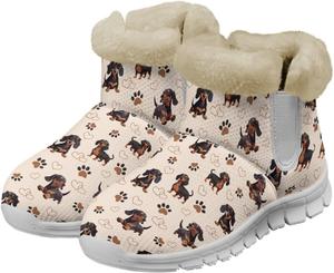 Женские мини-ботинки Biyejit, короткие ботильоны до щиколотки, противоскользящие кроссовки, с флисовой подкладкой, утепленные ботинки для дома и улицы, Dachshund Dog Paws