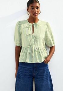 Блуза New Look STRIPED TIE FRONT PEPLUM, Green Pattern/Mottled Green