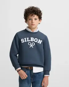 Толстовка для мальчика темно-синего цвета с рисунком спереди Silbon, кремовый