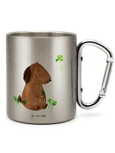 Серебряная термокружка в форме клеверного листа с изображением собаки без слов Mr. & Mrs. Panda