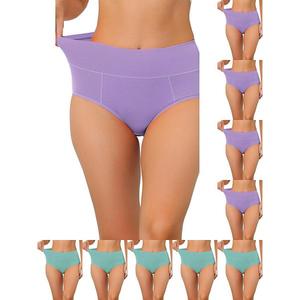 10 упаковок женского хлопкового белья с высокой талией (доступно в plus size) для контроля живота Inspire Chic, Green Light Purple