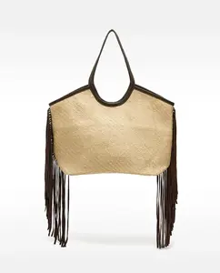 Сумка-шоппер из кожи под рафию с бахромой и магнитной застежкой Parfois, темно-коричневый