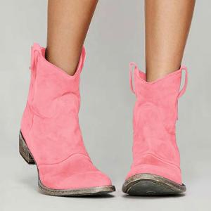 Женские ковбойские ботинки, замшевые ботильоны для женщин, западные ковбойские ботильоны с круглым носком, средней высоты каблук, на молнии сзади, осенние короткие ботильоны Generic, Hot Pink