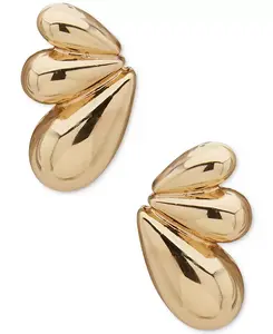 Объемные серьги-пуговицы в форме веера золотистого оттенка Anne Klein, gold