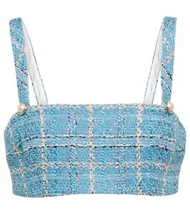 Укороченный твидовый топ в клетку Alessandra Rich, светло-синий