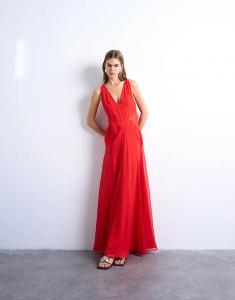 Платье Topshop для торжеств с глубоким декольте и широким подолом, с прозрачными вставками, красного цвета