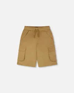 Брюки-бермуды из эластичной саржи с накладными карманами, бежевые Deux Par Deux
