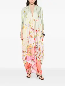 Платье-кафтан с цветочным узором и v-образным вырезом Roberto Cavalli, бежевый