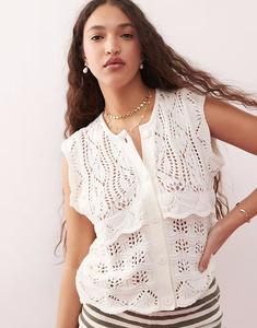 Мисс Селфридж вязаный крючком топ на пуговицах кремового цвета Miss Selfridge