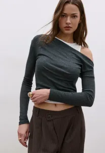 Асимметричный топ с двумя длинными рукавами Stradivarius, Dark Grey