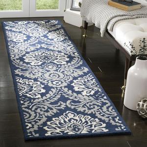 Ковер-дорожка SAFAVIEH, 69 x 244 см, Blossom Collection, Navy & Ivory, ручная работа из шерсти, идеален для помещений с высокой проходимостью в гостиной, спальне (BLM106B)