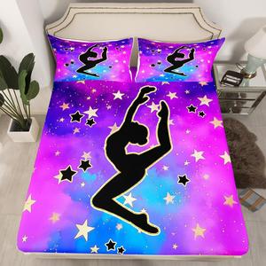Erosebridal Гимнастическая простыня на резинке Gymnast Gifts для девочек, фиолетово-синий тай-дай с блестящими звездами, Purple Gold