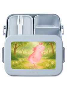 Mr. & Mrs. Panda Дизайн бенто-бокса с танцующим аксолотлем, без слогана, пастельно-голубого цвета