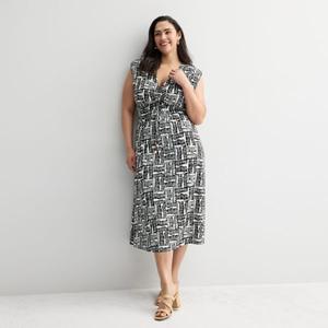 Платье миди с завышенной талией больших размеров Nine West, цвет black bamboo texture