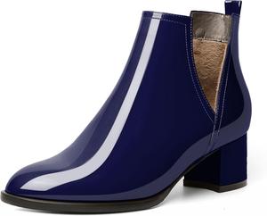 Женские ботильоны Soireelady с вырезом V, круглым носком, каблуком-кирпичиком средней высоты, короткие классические ботильоны V-образной формы для вечеринок, свадеб и отпусков, Patent Navy