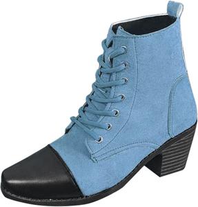 Женские ботинки выше щиколотки с низким каблуком, удобные массивные ковбойские ботинки, с плюшевой подкладкой и боковой молнией для женщин, для активного отдыха на улице Generic, синий