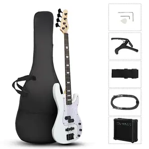 Unbranded Новая бас-гитара KP Bass Electric 46" из липы с 20-ваттным басовым динамиком и сумкой, белая
