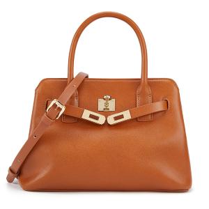 ELLE Плечевая сумка из растительно-дубленой кожи коровы топ грейн, кроссбоди, средняя женская сумка Black/Tan/Caramel