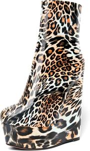 Женские ботильоны AMBELIGHT с молнией, лакированные, праздничные, на платформе и высокой танкетке, с круглым носком, 6 дюймов, Gold Leopard