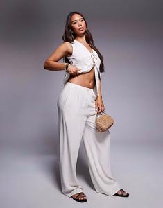 Широкие брюки с завязками на талии, кремового цвета Missyempire