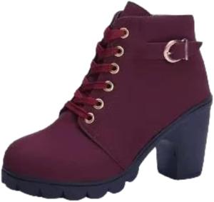 Женские короткие ботильоны на массивном каблуке, с декором в виде пряжки, шнуровкой и высокими блочными каблуками, модные ботинки на шнуровке HCHCTRY, Burgundy