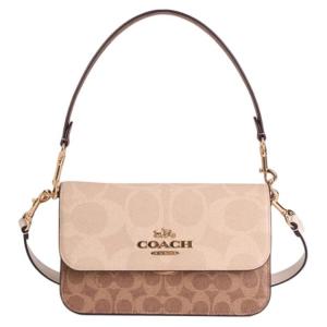 COACH Брайнн искусственная кожаная сумка через плечо среднего размера женская песочный желтый и коричневый желтый