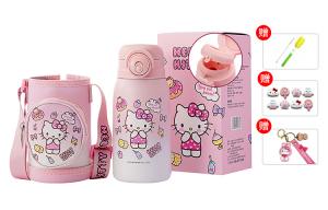 Двойная изолированная кружка для мужчин и женщин, портативная для улицы, практичный чайник с прямой питьевой соломинкой 600мл Sanrio, Hello Kitty (Cup Brush + Straw Brush + 3D Sticker + Keychain)