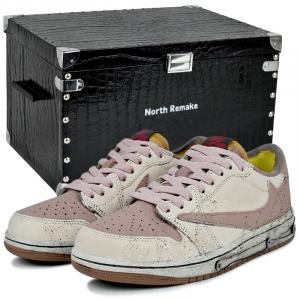 Jordan Баскетбольные кроссовки Travis Scott x Travis Scott X Air, износостойкие, винтажные, низкие, унисекс, розовые, белые