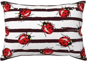 Pevtufa Наволочка с принтом божьих коровок на черно-белых полосках Ladybugs on Black and White Striped1