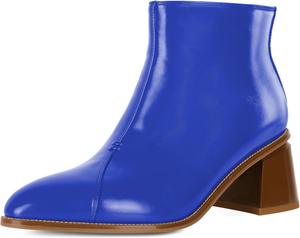 Женские ботильоны Esvowido с застежкой-молнией, толстым каблуком, круглым носком и низким каблуком для работы, свиданий и вечеринок, Royal Blue