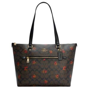 Кожаная ПВХ сумка-шоппер через плечо большая женская темно-коричневая COACH