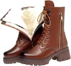 Женские ботинки DBFBDTU британские натуральные шерстяные ботильоны из натуральной кожи, женские сапоги средней длины, 35(Us-5.5) Brown Wool